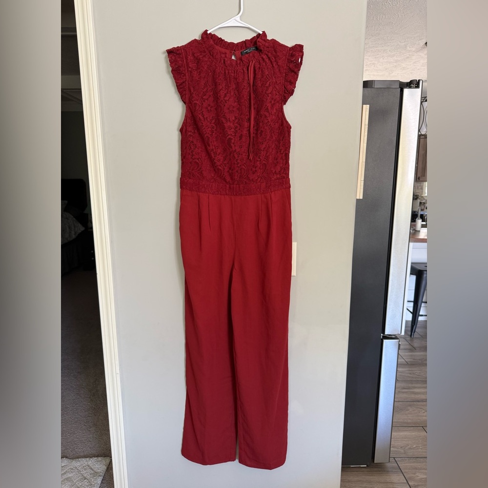 Women's Red Lace Bodice Jumpsuit